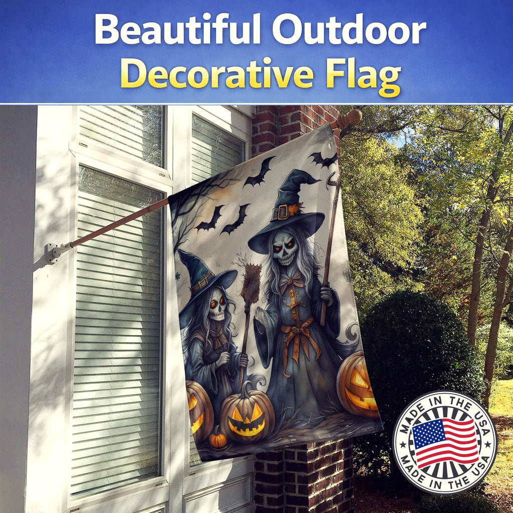 Witches Spooky Halloween House Flag 28x40 Porch Sleeve Pole Decorative Outside Yard Banner Artwork Wall Hanging, Polyester