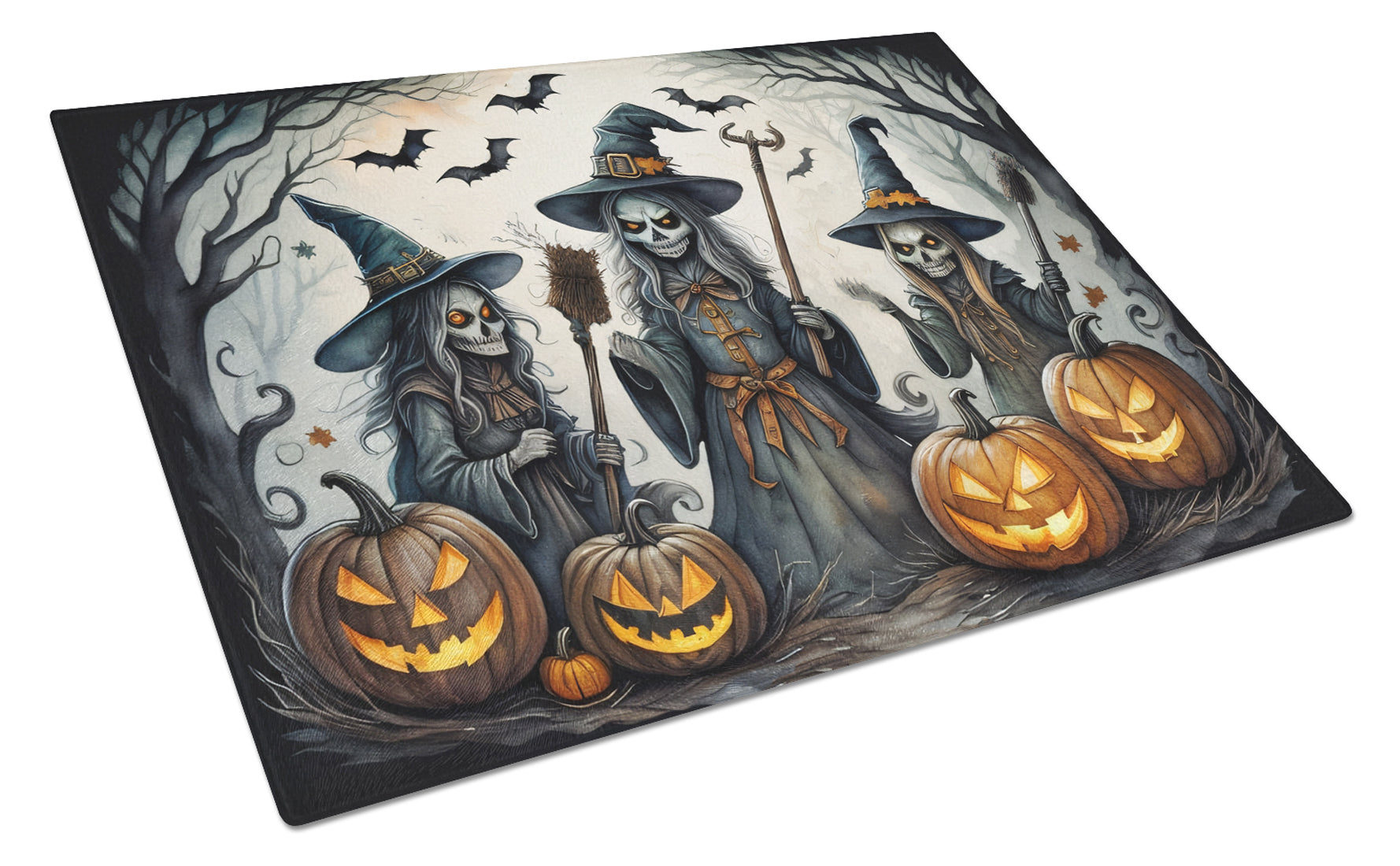 Witches Spooky Halloween Cutting Board Tempered Glass Kitchen Cutting Surface, Heat Resistant Chopping, Non-Slip Feet, Food Prep & Serving