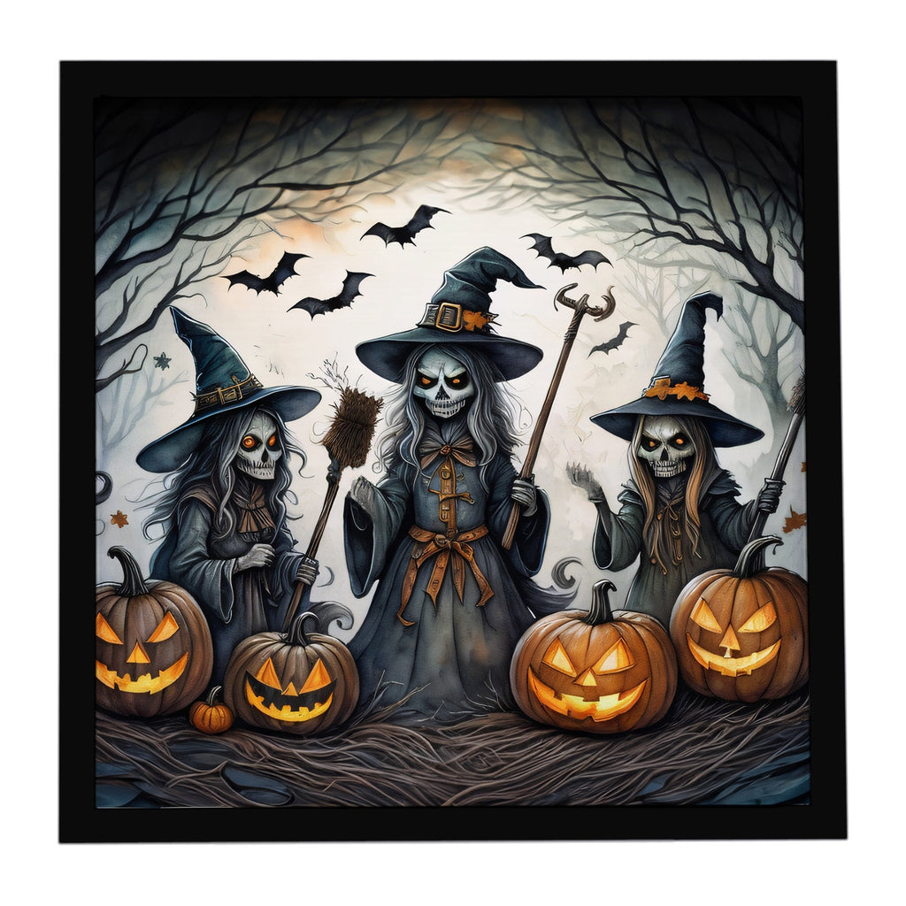 Witches Spooky Halloween Framed Metal Print Bathroom, Kitchen, Office, Home Decor Wall Art Ready to Hang, Square, 8X8