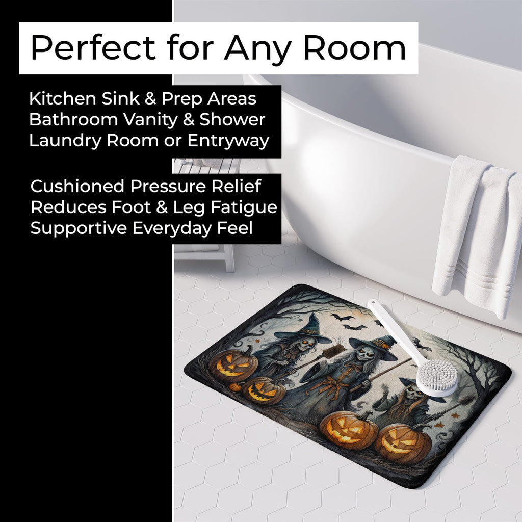 Witches Spooky Halloween Memory Foam Kitchen Mat Machine Washable Anti-Fatigue Cushion Comfort Bath or Kitchen Rug