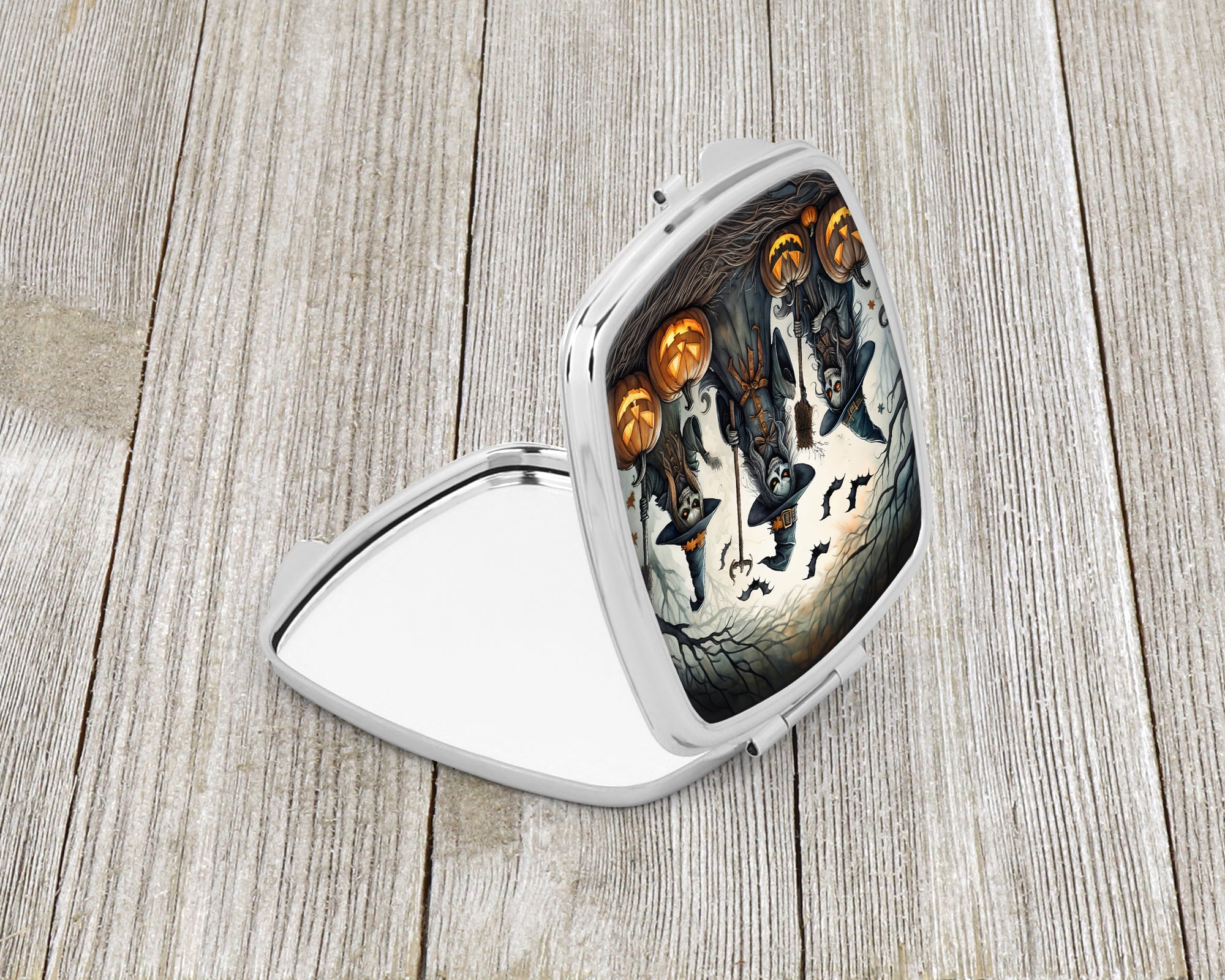 Witches Spooky Halloween Compact Mirror Decorative Travel Makeup Mirror for Women Girls Gifts Pocket Makeup Mirror Folding Handheld