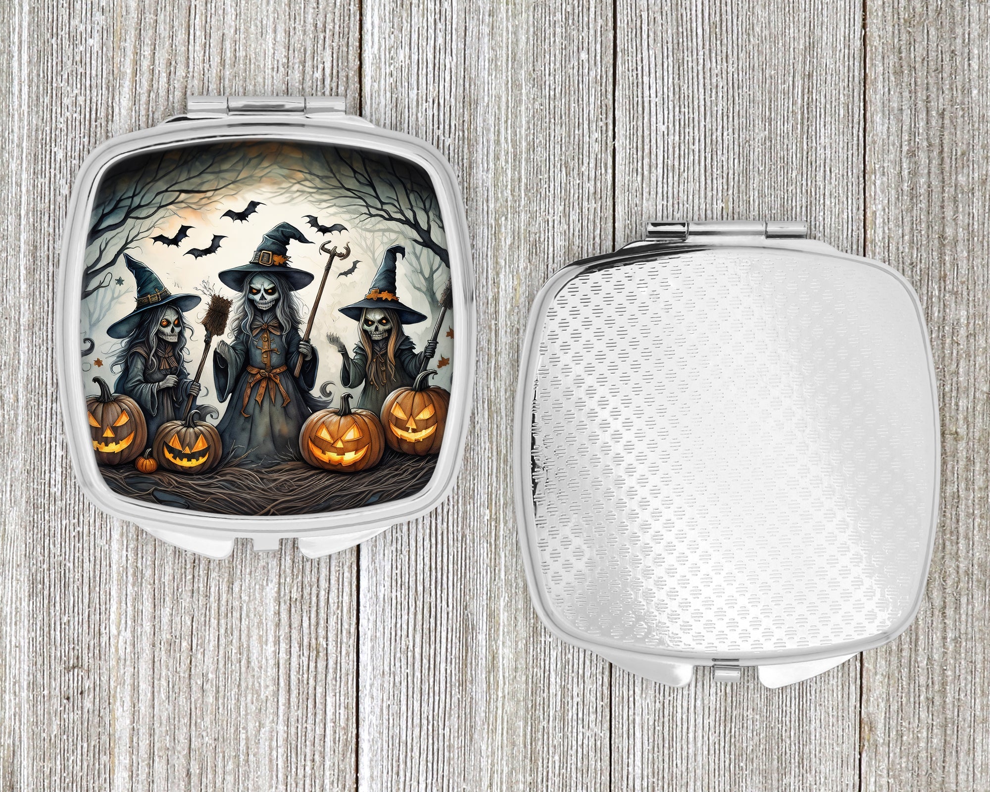Witches Spooky Halloween Compact Mirror Decorative Travel Makeup Mirror for Women Girls Gifts Pocket Makeup Mirror Folding Handheld
