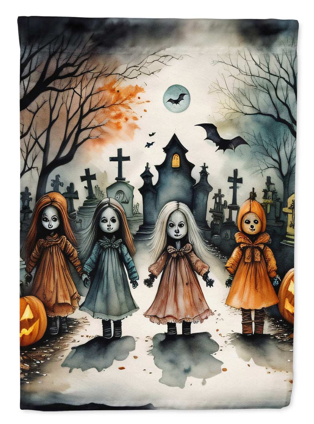 Creepy Dolls Spooky Halloween House Flag 28x40 Porch Sleeve Pole Decorative Outside Yard Banner Artwork Wall Hanging, Polyester