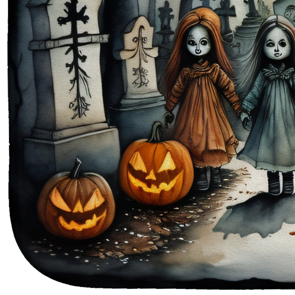 Creepy Dolls Spooky Halloween Dish Drying Mat Absorbent Dish Drying Mat Pad for Kitchen Counter Dish Drainer Mat for Countertop, 14 x 21", Multicolor