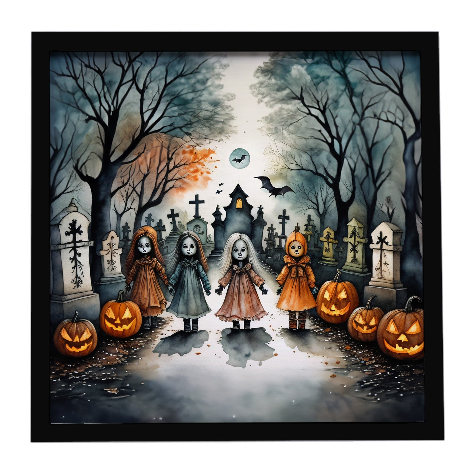 Creepy Dolls Spooky Halloween Framed Metal Print Bathroom, Kitchen, Office, Home Decor Wall Art Ready to Hang, Square, 8X8