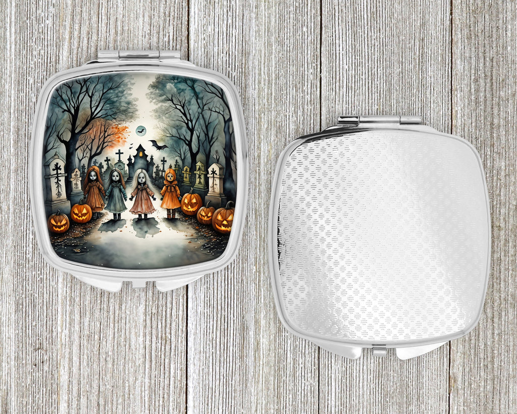 Creepy Dolls Spooky Halloween Compact Mirror Decorative Travel Makeup Mirror for Women Girls Gifts Pocket Makeup Mirror Folding Handheld