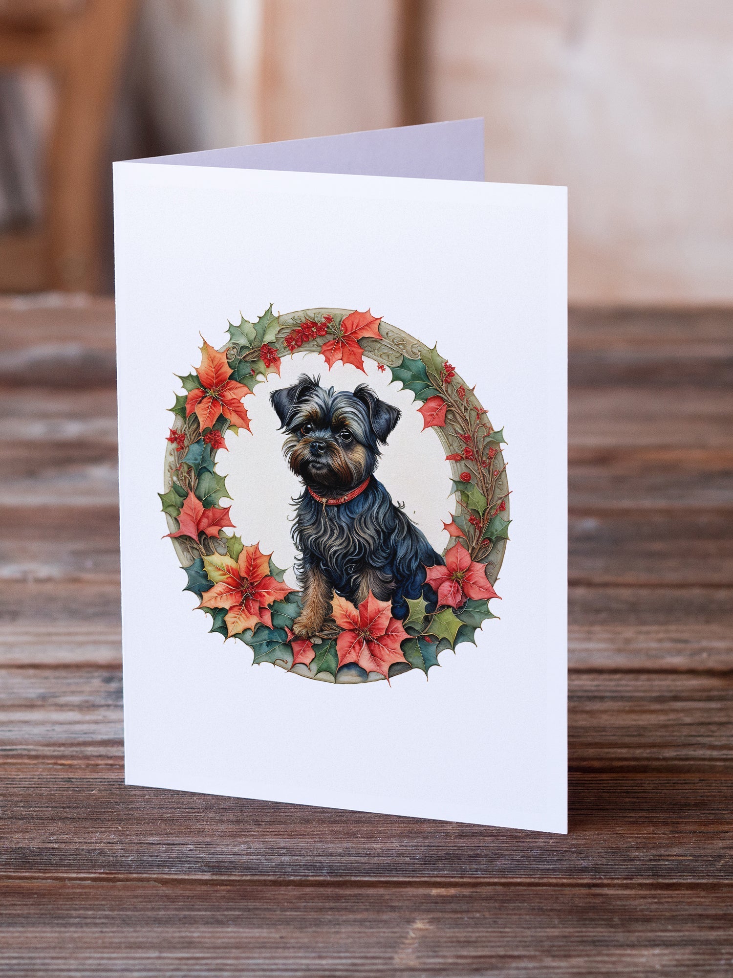 Affenpinscher Christmas Flowers Greeting Cards Pack of 8 Blank Cards with Envelopes Whimsical A7 Size 5x7