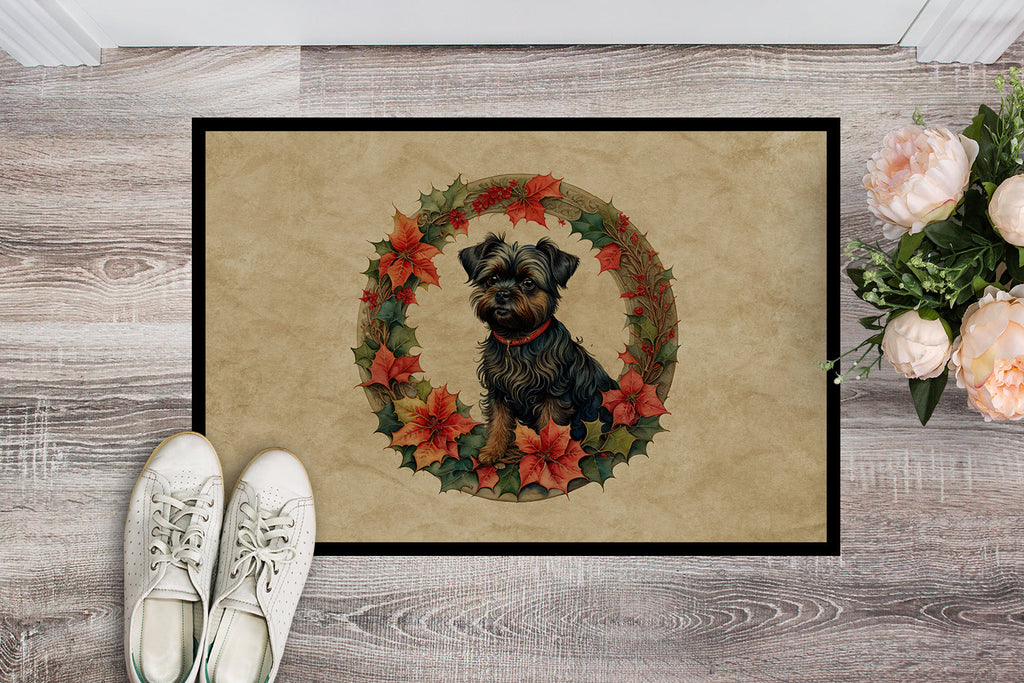 Affenpinscher Christmas Flowers Doormat Indoor Outdoor 24H X 36W Front Door Mat Rugs for Entryway, Non Slip Washable Low Pile,