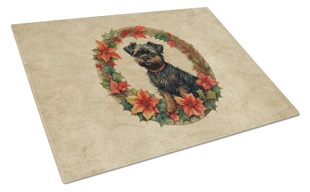 Affenpinscher Christmas Flowers Cutting Board Tempered Glass Kitchen Cutting Surface, Heat Resistant Chopping, Non-Slip Feet, Food Prep & Serving