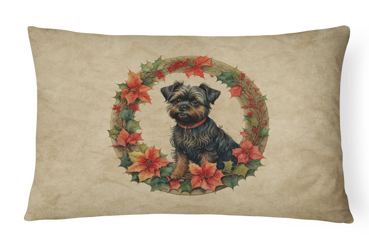 Affenpinscher Christmas Flowers Decorative Throw Pillow 12x16 Indoor Outdoor Accent Cushion, Fabric Cover with Insert for Sofa, Bed, Porch & Living Room