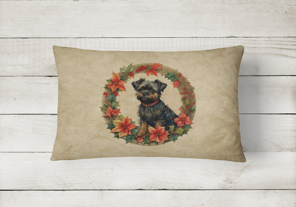 Affenpinscher Christmas Flowers Decorative Throw Pillow 12x16 Indoor Outdoor Accent Cushion, Fabric Cover with Insert for Sofa, Bed, Porch & Living Room