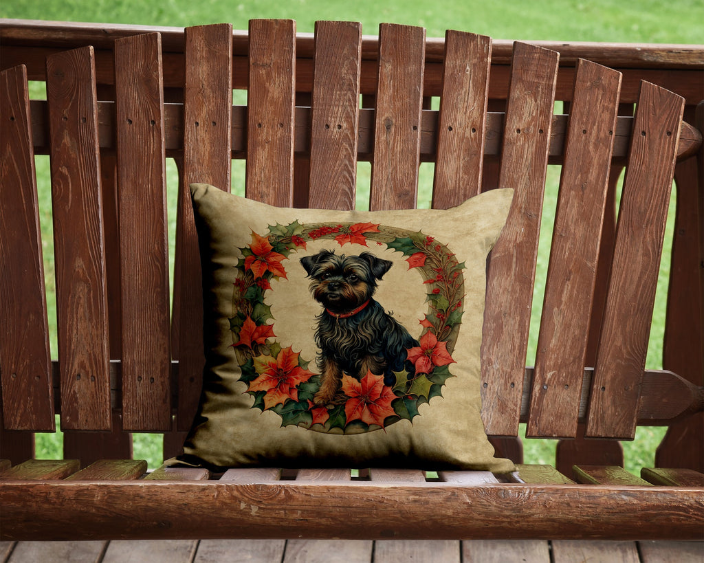 Affenpinscher Christmas Flowers Decorative Throw Pillow 14x14 Indoor Outdoor Accent Cushion, Fabric Cover with Insert for Sofa, Bed, Porch & Living Room