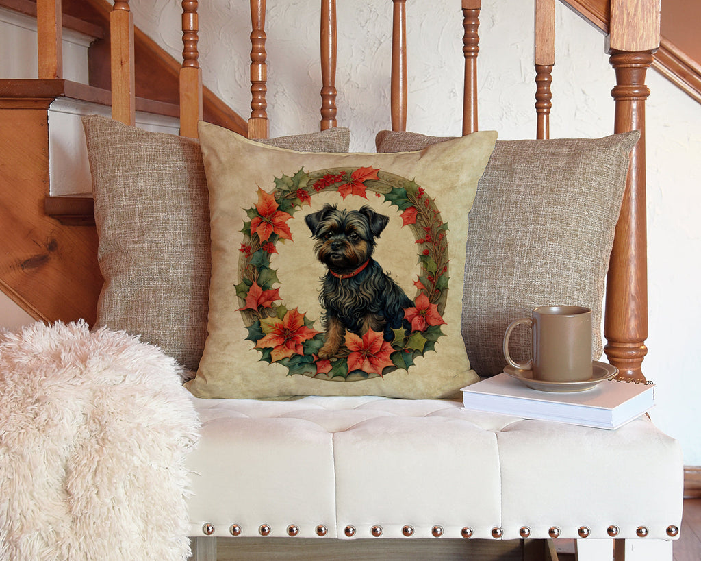 Affenpinscher Christmas Flowers Decorative Throw Pillow 14x14 Indoor Outdoor Accent Cushion, Fabric Cover with Insert for Sofa, Bed, Porch & Living Room