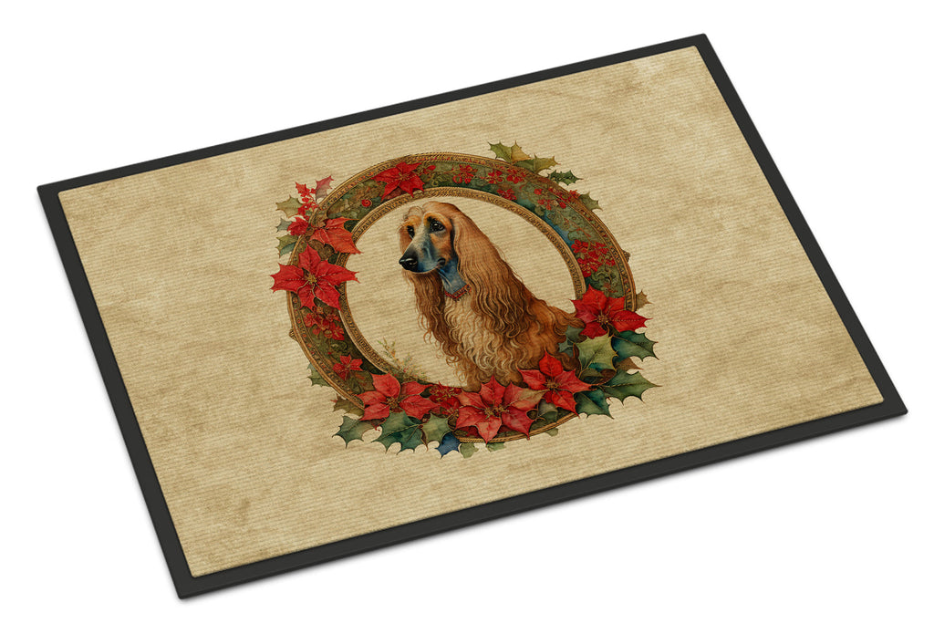 Afghan Hound Christmas Flowers Doormat Indoor Outdoor 24H X 36W Front Door Mat Rugs for Entryway, Non Slip Washable Low Pile,