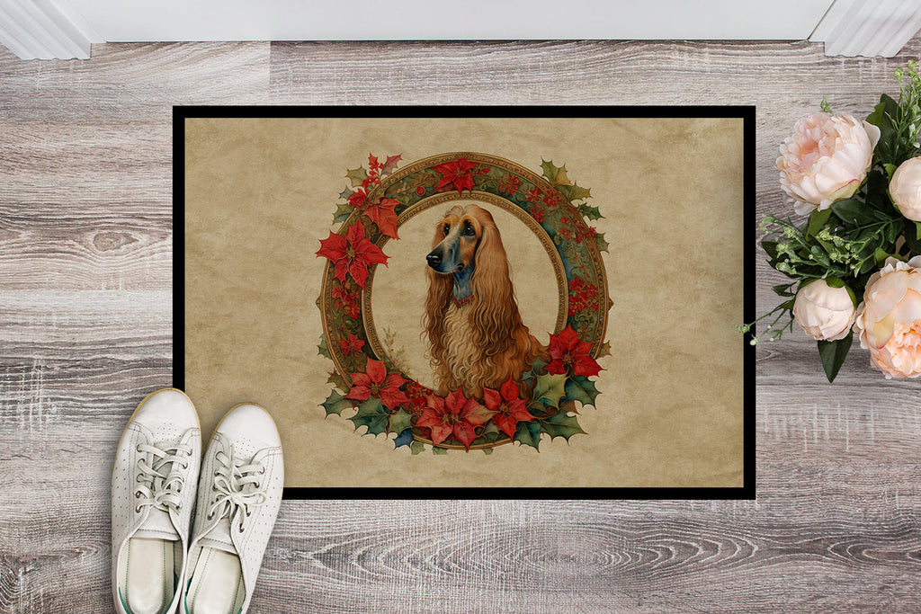 Afghan Hound Christmas Flowers Doormat Indoor Outdoor 24H X 36W Front Door Mat Rugs for Entryway, Non Slip Washable Low Pile,