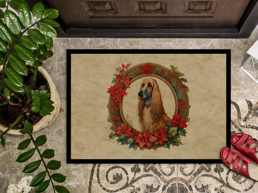 Afghan Hound Christmas Flowers Doormat Indoor Outdoor 18H X 27W Front Door Mat Rugs for Entryway, Non Slip Washable