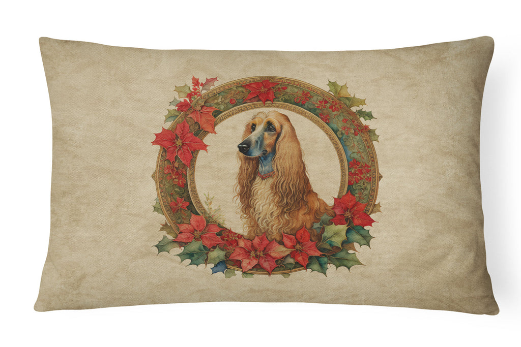 Afghan Hound Christmas Flowers Decorative Throw Pillow 12x16 Indoor Outdoor Accent Cushion, Fabric Cover with Insert for Sofa, Bed, Porch & Living Room