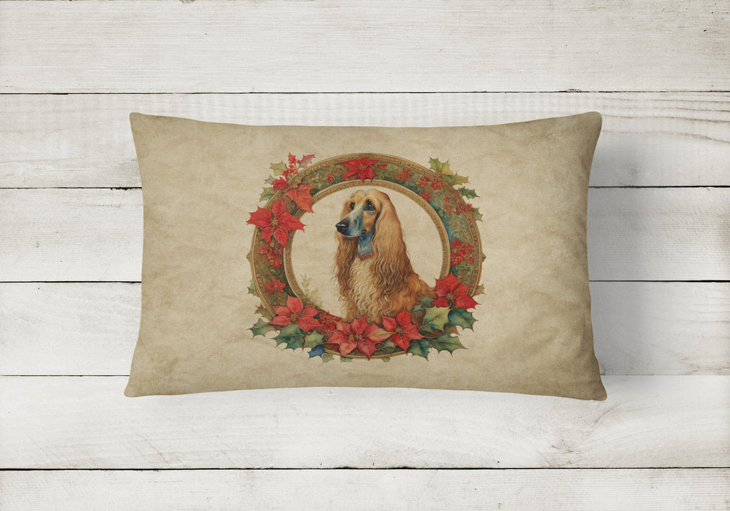 Afghan Hound Christmas Flowers Decorative Throw Pillow 12x16 Indoor Outdoor Accent Cushion, Fabric Cover with Insert for Sofa, Bed, Porch & Living Room