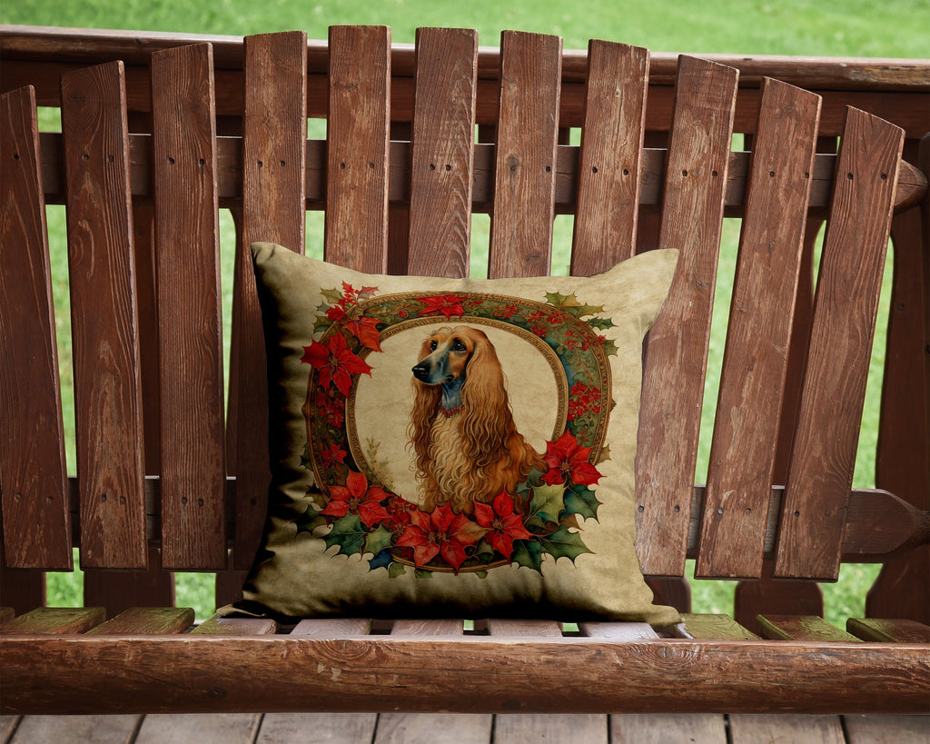 Afghan Hound Christmas Flowers Decorative Throw Pillow 14x14 Indoor Outdoor Accent Cushion, Fabric Cover with Insert for Sofa, Bed, Porch & Living Room