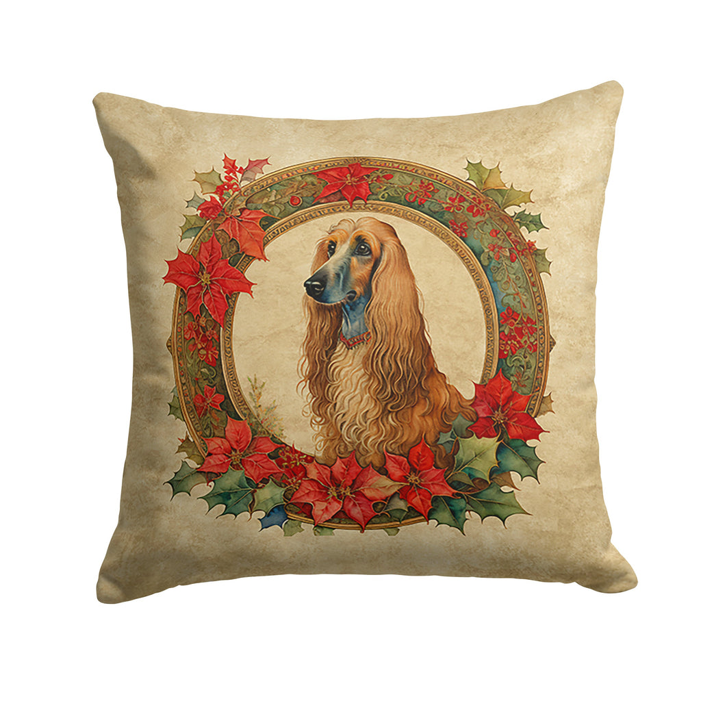 Afghan Hound Christmas Flowers Decorative Throw Pillow 18x18 Indoor Outdoor Accent Cushion, Fabric Cover with Insert for Sofa, Bed, Porch & Living Room