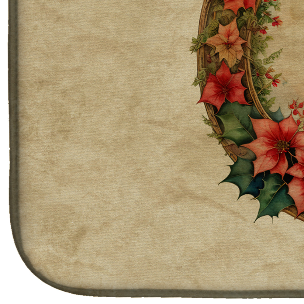 Airedale Terrier Christmas Flowers Dish Drying Mat Absorbent Dish Drying Mat Pad for Kitchen Counter Dish Drainer Mat for Countertop, 14 x 21", Multicolor