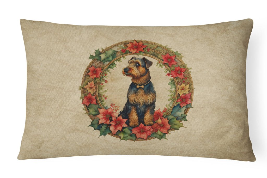 Airedale Terrier Christmas Flowers Decorative Throw Pillow 12x16 Indoor Outdoor Accent Cushion, Fabric Cover with Insert for Sofa, Bed, Porch & Living Room