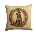 Airedale Terrier Christmas Flowers Decorative Throw Pillow 14x14 Indoor Outdoor Accent Cushion, Fabric Cover with Insert for Sofa, Bed, Porch & Living Room