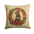 Airedale Terrier Christmas Flowers Decorative Throw Pillow 18x18 Indoor Outdoor Accent Cushion, Fabric Cover with Insert for Sofa, Bed, Porch & Living Room