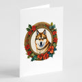 Akita Christmas Flowers Greeting Cards Pack of 8 Blank Cards with Envelopes Whimsical A7 Size 5x7