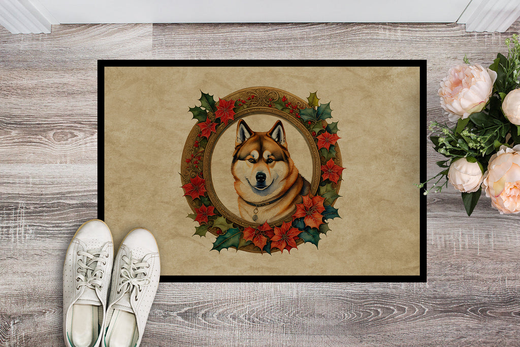 Akita Christmas Flowers Doormat Indoor Outdoor 24H X 36W Front Door Mat Rugs for Entryway, Non Slip Washable Low Pile,