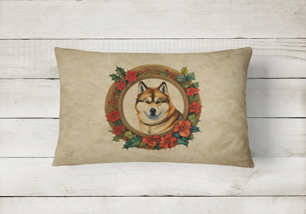 Akita Christmas Flowers Decorative Throw Pillow 12x16 Indoor Outdoor Accent Cushion, Fabric Cover with Insert for Sofa, Bed, Porch & Living Room