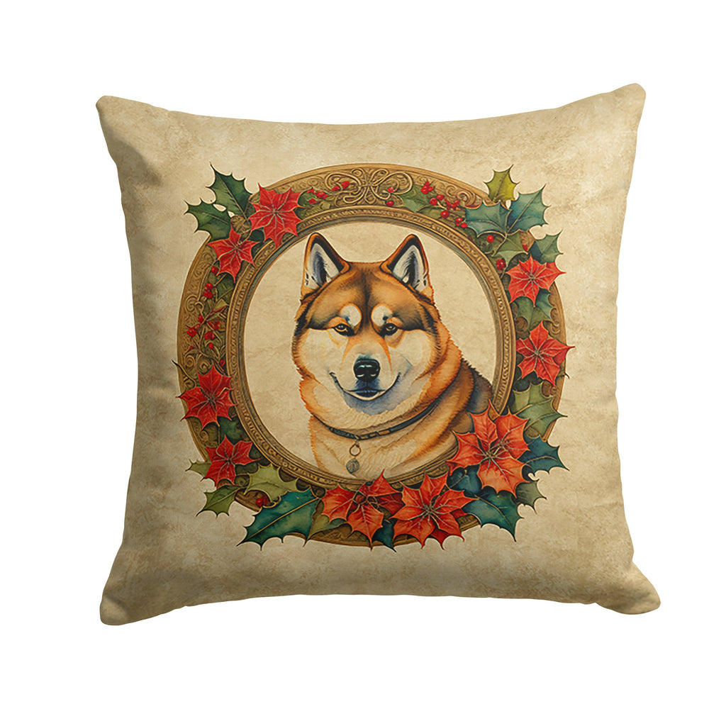 Akita Christmas Flowers Decorative Throw Pillow 14x14 Indoor Outdoor Accent Cushion, Fabric Cover with Insert for Sofa, Bed, Porch & Living Room