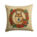 Akita Christmas Flowers Decorative Throw Pillow 14x14 Indoor Outdoor Accent Cushion, Fabric Cover with Insert for Sofa, Bed, Porch & Living Room