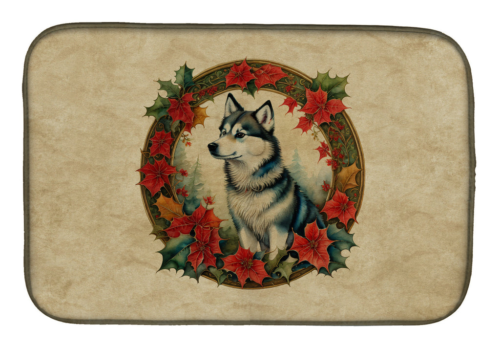 Alaskan Klee Kai Christmas Flowers Dish Drying Mat Absorbent Dish Drying Mat Pad for Kitchen Counter Dish Drainer Mat for Countertop, 14 x 21", Multicolor