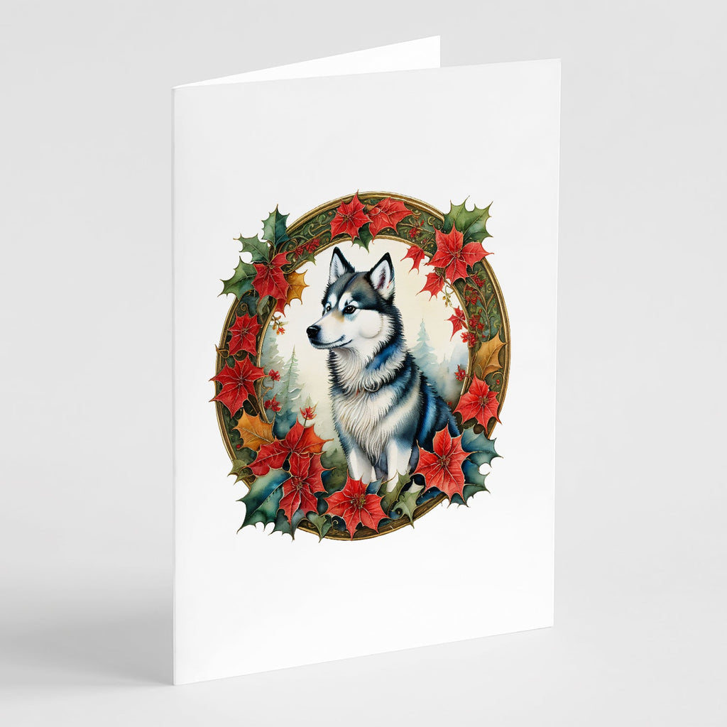Alaskan Klee Kai Christmas Flowers Greeting Cards Pack of 8 Blank Cards with Envelopes Whimsical A7 Size 5x7