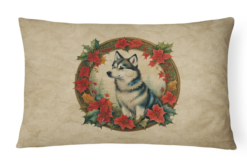 Alaskan Klee Kai Christmas Flowers Decorative Throw Pillow 12x16 Indoor Outdoor Accent Cushion, Fabric Cover with Insert for Sofa, Bed, Porch & Living Room