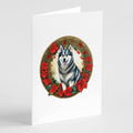 Alaskan Malamute Christmas Flowers Greeting Cards Pack of 8 Blank Cards with Envelopes Whimsical A7 Size 5x7