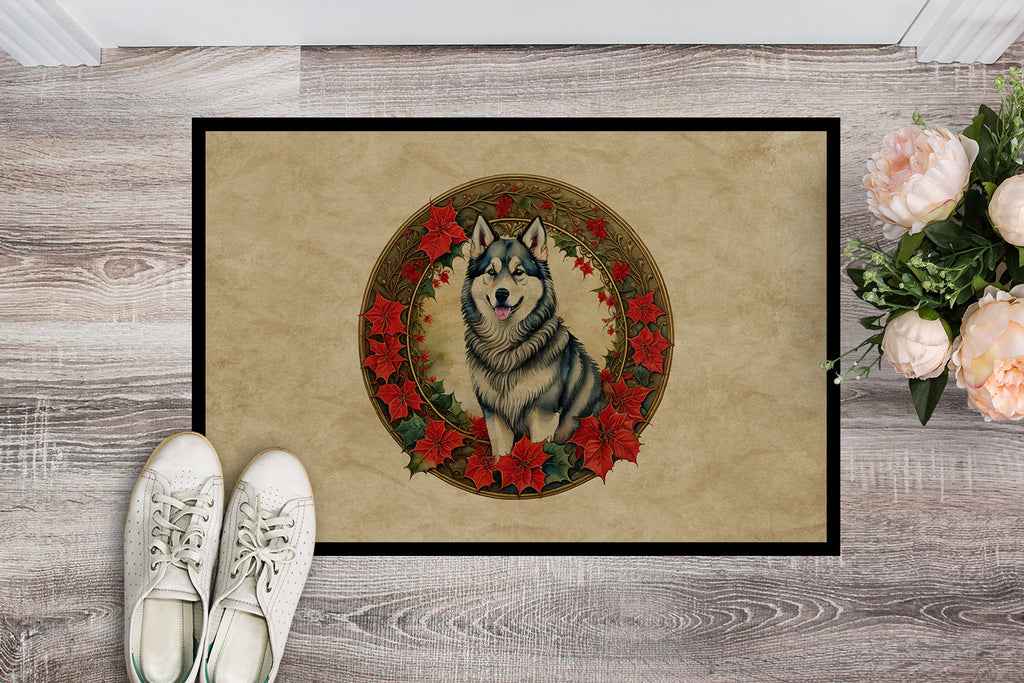 Alaskan Malamute Christmas Flowers Doormat Indoor Outdoor 24H X 36W Front Door Mat Rugs for Entryway, Non Slip Washable Low Pile,