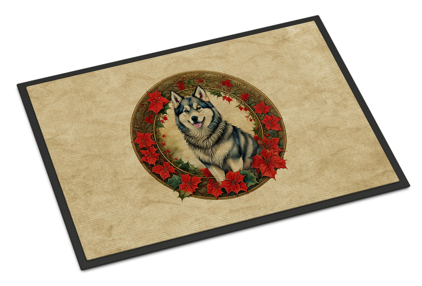 Alaskan Malamute Christmas Flowers Doormat Indoor Outdoor 18H X 27W Front Door Mat Rugs for Entryway, Non Slip Washable