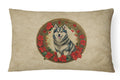 Alaskan Malamute Christmas Flowers Decorative Throw Pillow 12x16 Indoor Outdoor Accent Cushion, Fabric Cover with Insert for Sofa, Bed, Porch & Living Room