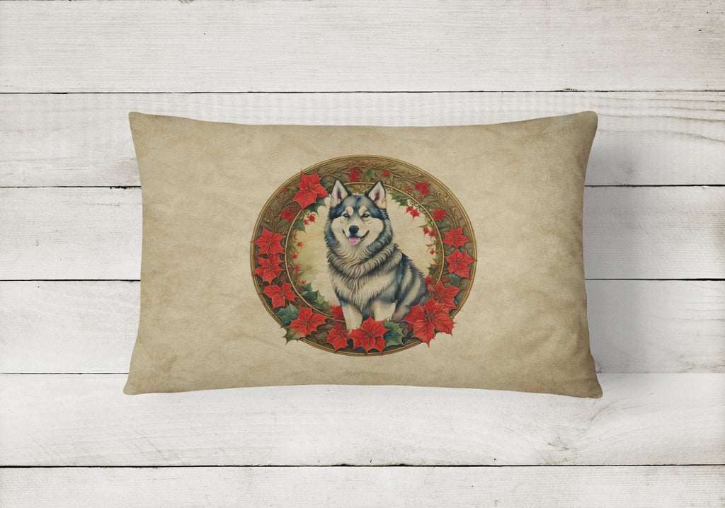 Alaskan Malamute Christmas Flowers Decorative Throw Pillow 12x16 Indoor Outdoor Accent Cushion, Fabric Cover with Insert for Sofa, Bed, Porch & Living Room