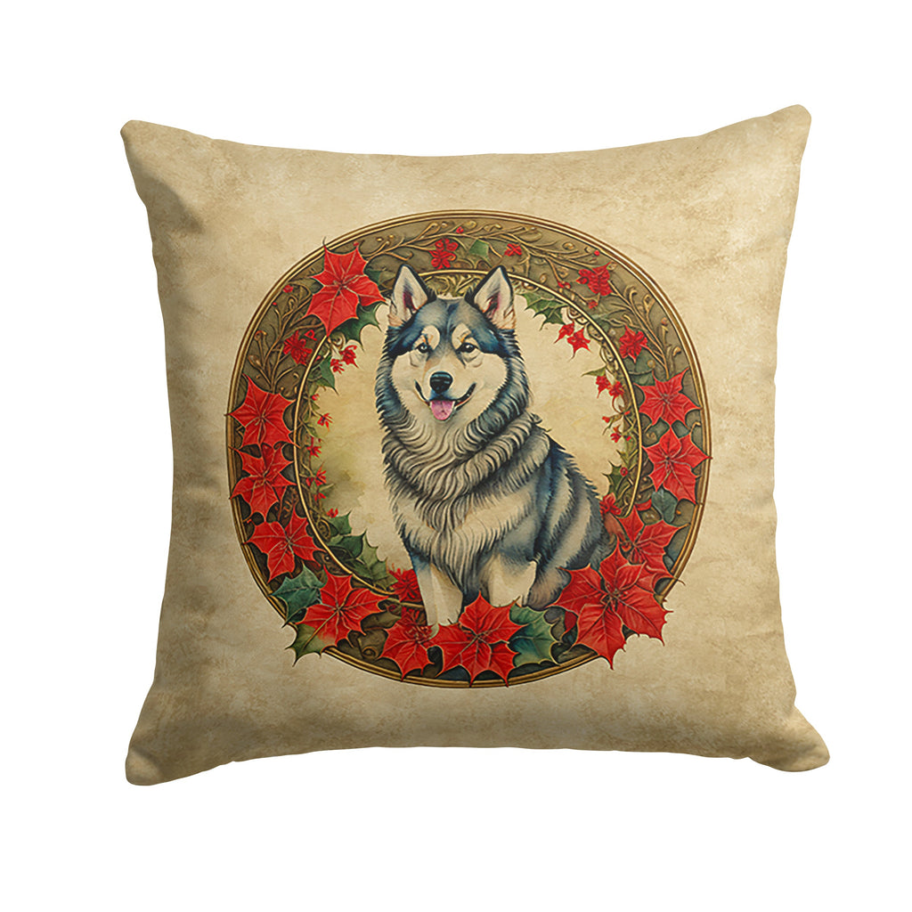 Alaskan Malamute Christmas Flowers Decorative Throw Pillow 14x14 Indoor Outdoor Accent Cushion, Fabric Cover with Insert for Sofa, Bed, Porch & Living Room