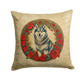 Alaskan Malamute Christmas Flowers Decorative Throw Pillow 14x14 Indoor Outdoor Accent Cushion, Fabric Cover with Insert for Sofa, Bed, Porch & Living Room