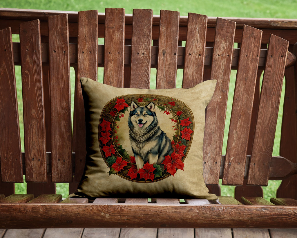 Alaskan Malamute Christmas Flowers Decorative Throw Pillow 14x14 Indoor Outdoor Accent Cushion, Fabric Cover with Insert for Sofa, Bed, Porch & Living Room