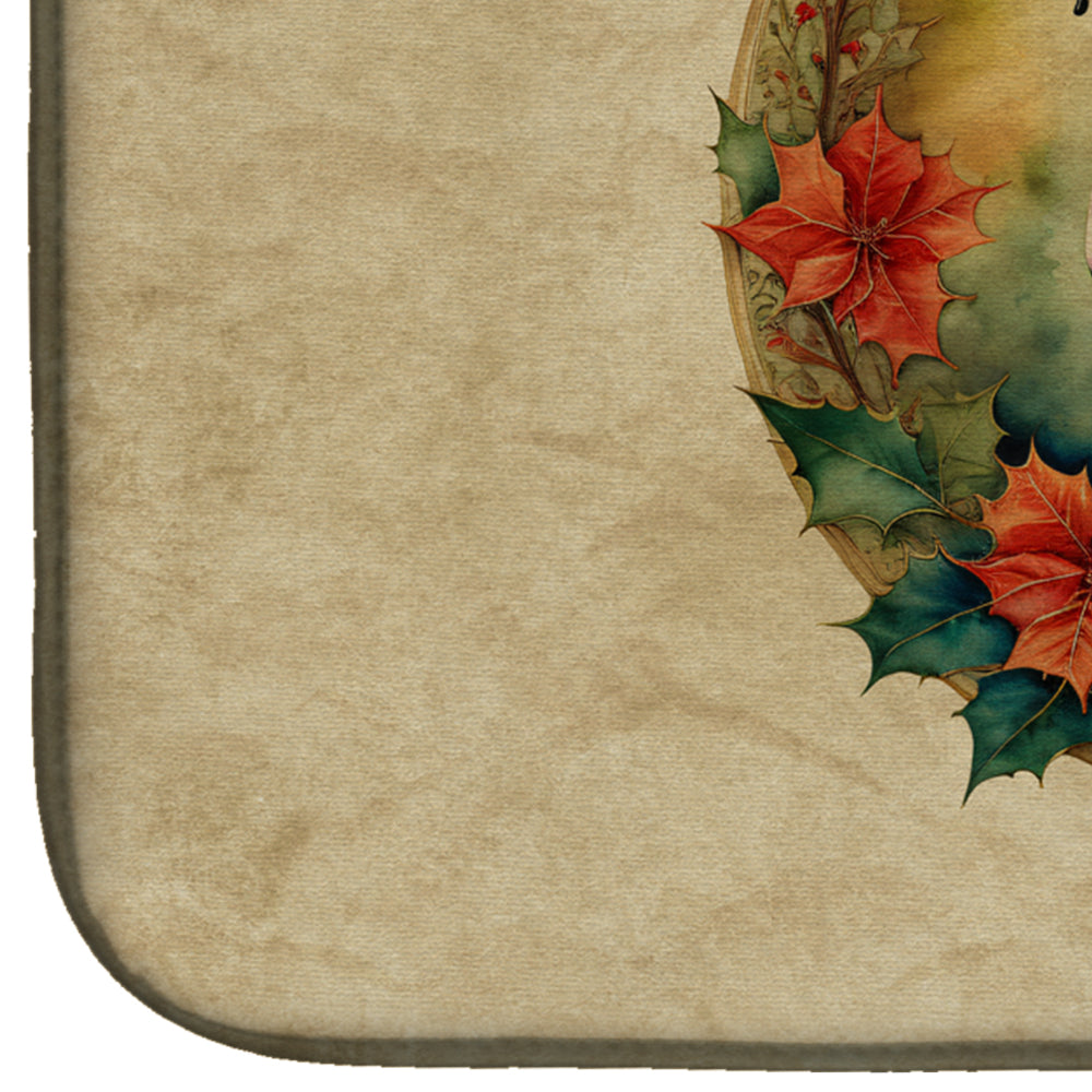 American Bulldog Christmas Flowers Dish Drying Mat Absorbent Dish Drying Mat Pad for Kitchen Counter Dish Drainer Mat for Countertop, 14 x 21", Multicolor