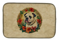American Bulldog Christmas Flowers Dish Drying Mat Absorbent Dish Drying Mat Pad for Kitchen Counter Dish Drainer Mat for Countertop, 14 x 21", Multicolor