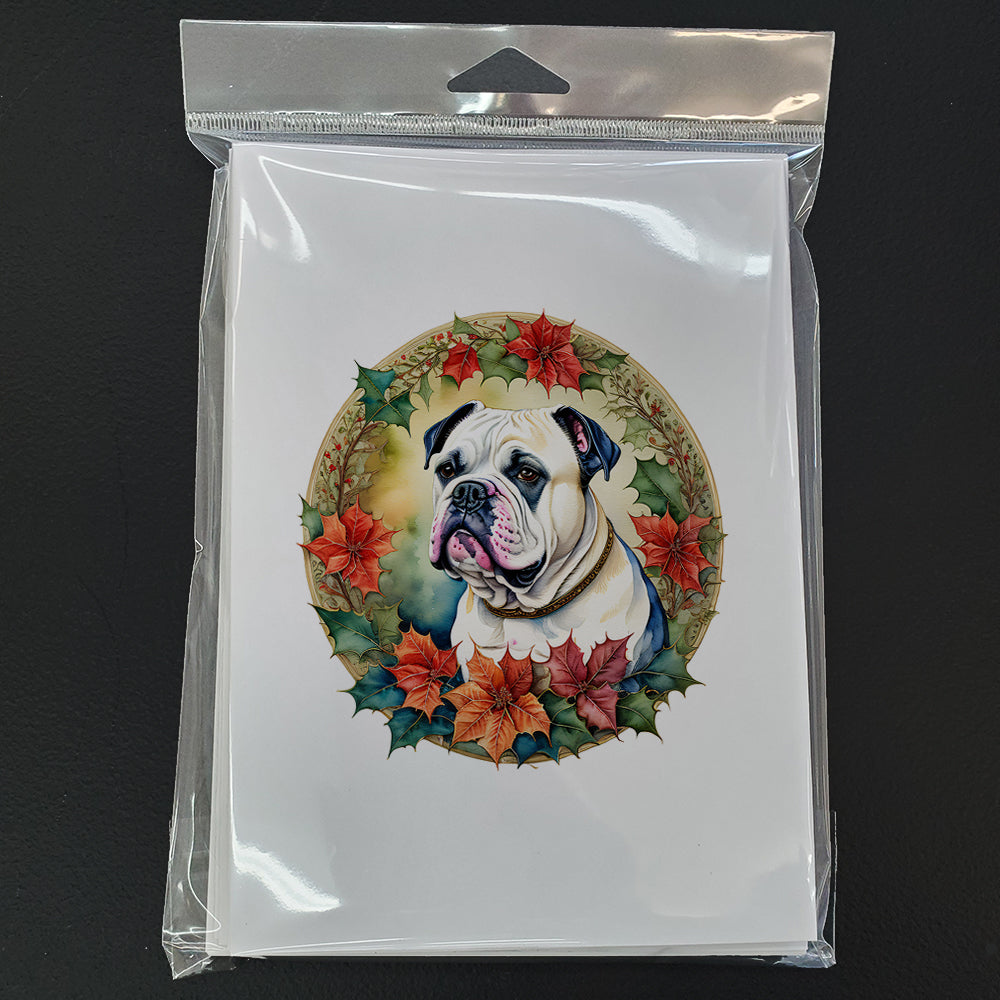 American Bulldog Christmas Flowers Greeting Cards Pack of 8 Blank Cards with Envelopes Whimsical A7 Size 5x7