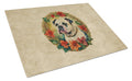 American Bulldog Christmas Flowers Cutting Board Tempered Glass Kitchen Cutting Surface, Heat Resistant Chopping, Non-Slip Feet, Food Prep & Serving