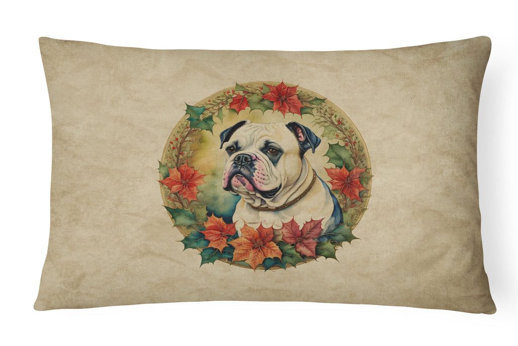 American Bulldog Christmas Flowers Decorative Throw Pillow 12x16 Indoor Outdoor Accent Cushion, Fabric Cover with Insert for Sofa, Bed, Porch & Living Room