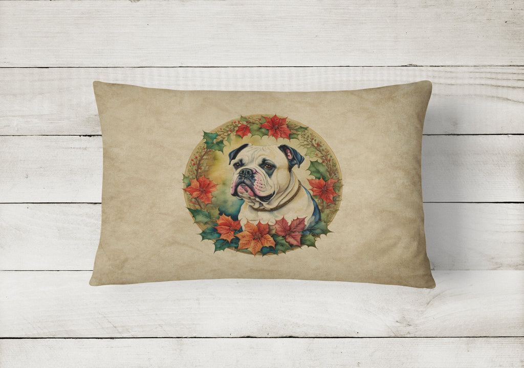 American Bulldog Christmas Flowers Decorative Throw Pillow 12x16 Indoor Outdoor Accent Cushion, Fabric Cover with Insert for Sofa, Bed, Porch & Living Room